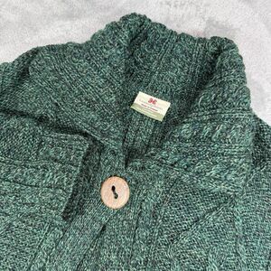 Carraig Donn Sweater Women's Medium Green Wool Cardigan Cable Knit Button